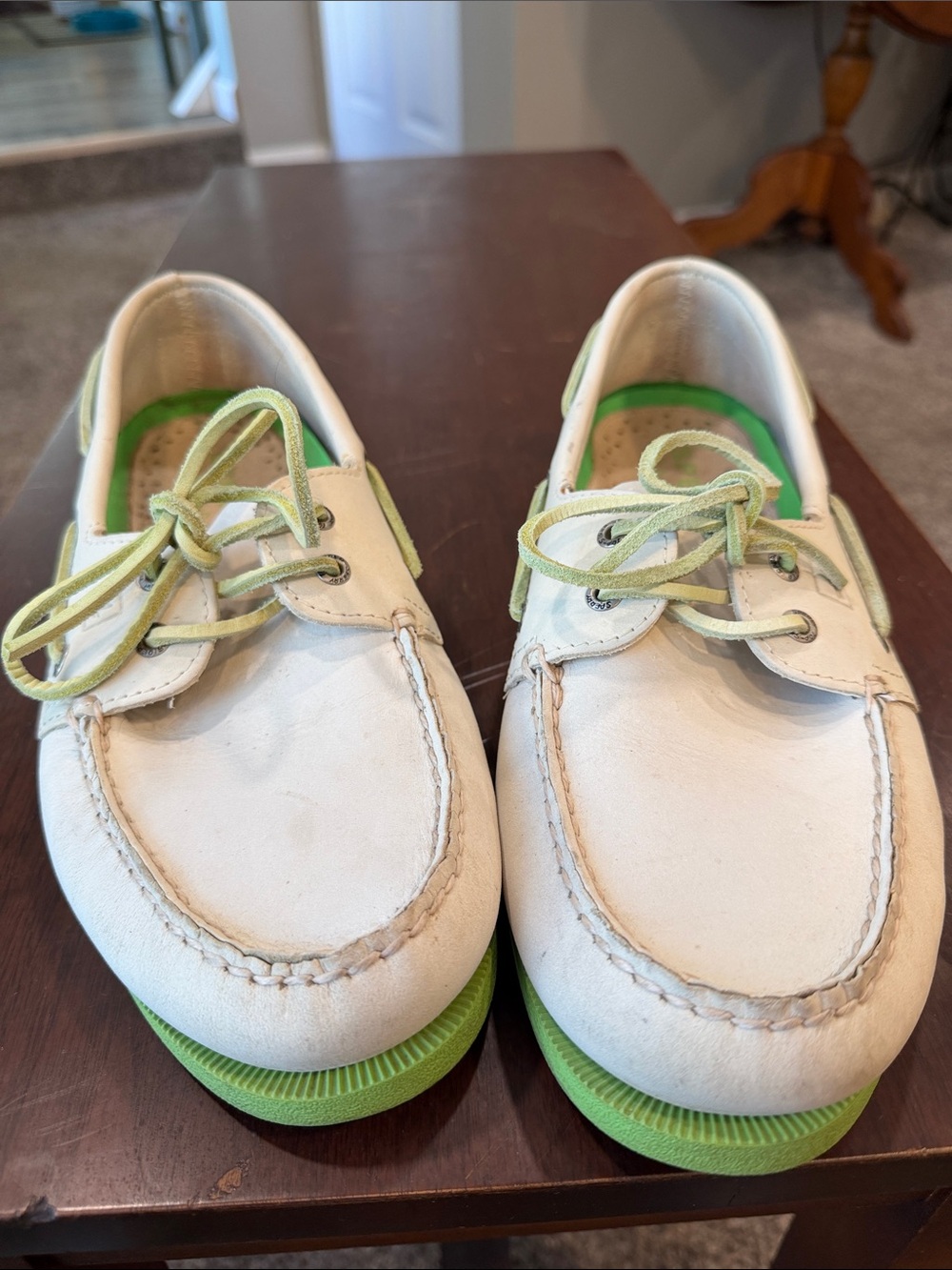 Sperry Men’s White and Lime Green Boat Shoes